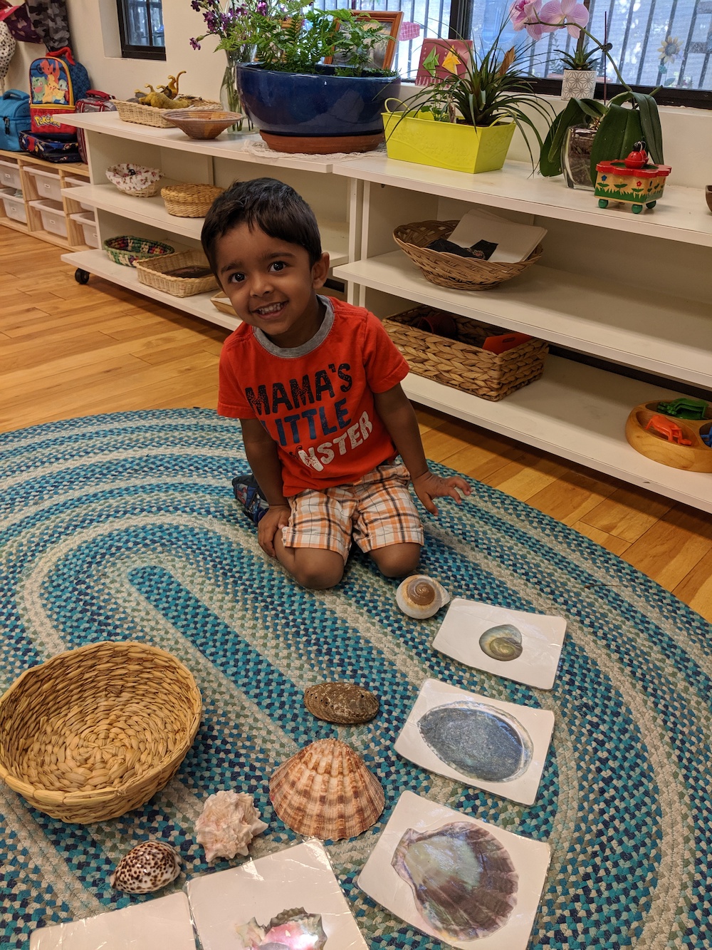 Toddler boy mastering shapes in a Montessori classroom