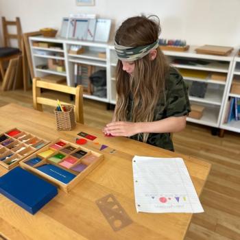 Elementary Child working on geometry at Lifetime Montessori School in San Diego, Highly rated for Best Montessori School in San Diego