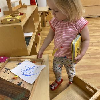  Toddler independently working on art at Lifetime Montessori School 