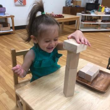 Toddler independently learning shapes and puzzles at Lifetime Montessori School 