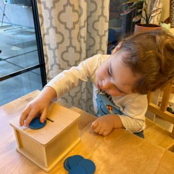 Toddler independently learning shapes and puzzles at Lifetime Montessori School 